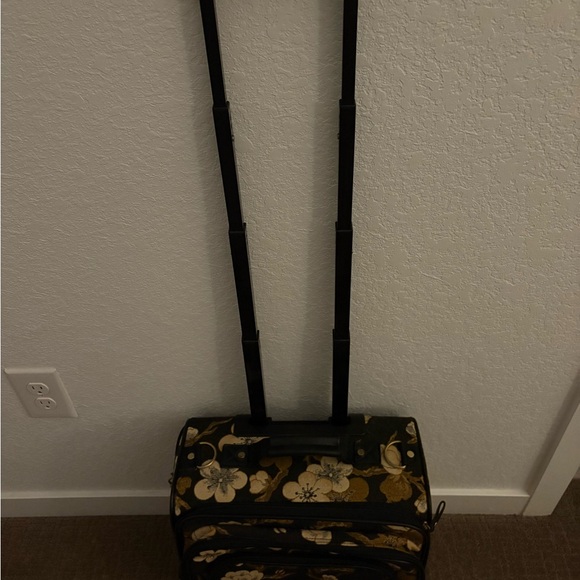 Vintage 14 x 14 x 8”Rolling Travel  Duffle Luggage Black Hibiscus Hawaii Floral - Picture 15 of 16